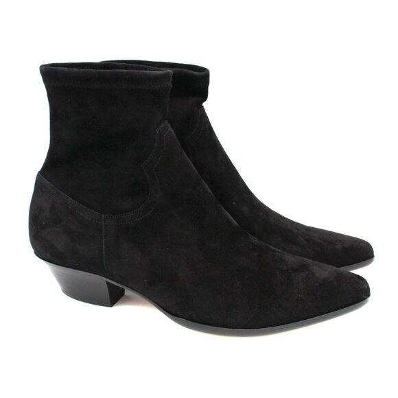 Tamara Mellon Go West Ankle Boots 35 Black Stretch Suede Ankle Bootie 41.5 NEW